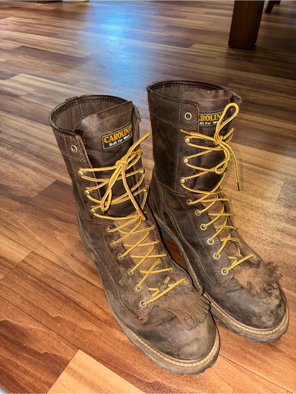 Carolina Men's Brown Leather logger boots steel toe 12 D